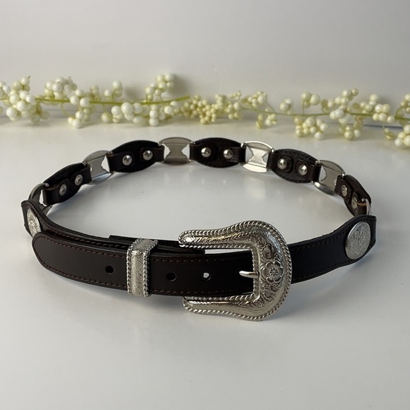 Silver and Brown Genuine Leather Women's Belt - Picture 7 of 16